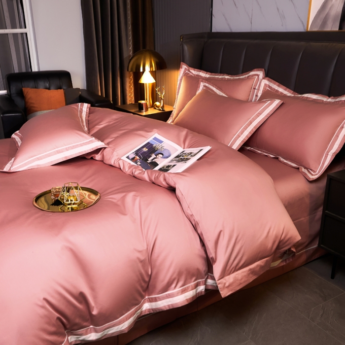 91家纺网 家纺一手货源 找家纺 芊寻家居 2024新款100支长绒棉御奢系列四件套 红豆沙