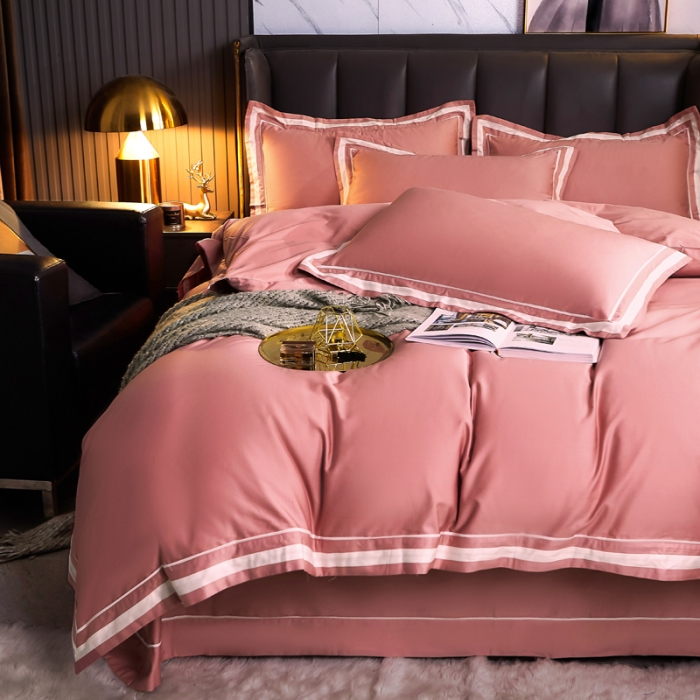 91家纺网 家纺一手货源 找家纺 芊寻家居 2024新款100支长绒棉御奢系列四件套 红豆沙