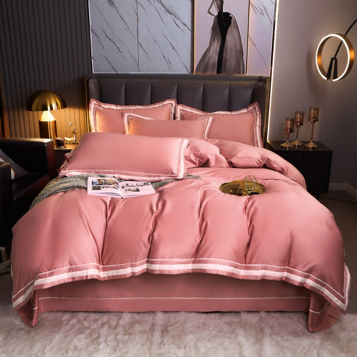 91家纺网 家纺一手货源 找家纺 芊寻家居 2024新款100支长绒棉御奢系列四件套 红豆沙