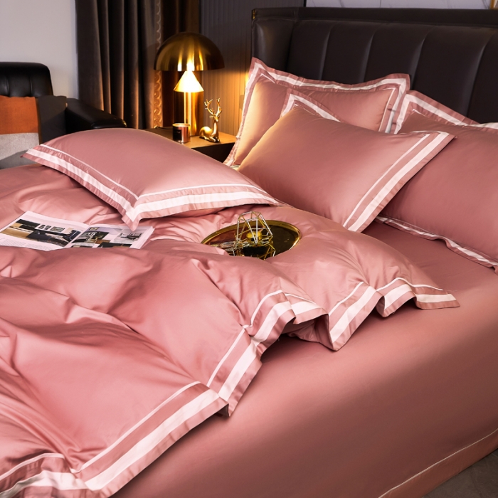 91家纺网 家纺一手货源 找家纺 芊寻家居 2024新款100支长绒棉御奢系列四件套 红豆沙