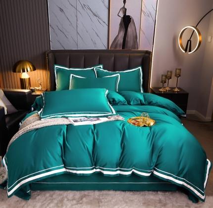 91家纺网 家纺一手货源 找家纺 芊寻家居 2024新款100支长绒棉御奢系列四件套 墨绿