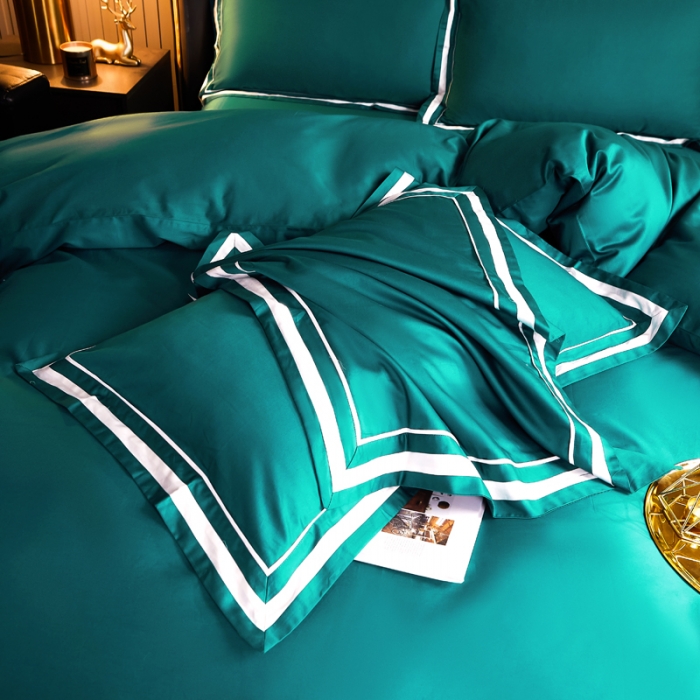 91家纺网 家纺一手货源 找家纺 芊寻家居 2024新款100支长绒棉御奢系列四件套 墨绿