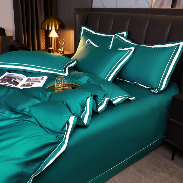 91家纺网 家纺一手货源 找家纺 芊寻家居 2024新款100支长绒棉御奢系列四件套 墨绿