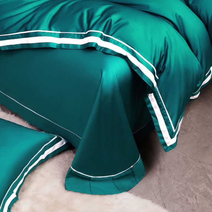 91家纺网 家纺一手货源 找家纺 芊寻家居 2024新款100支长绒棉御奢系列四件套 墨绿