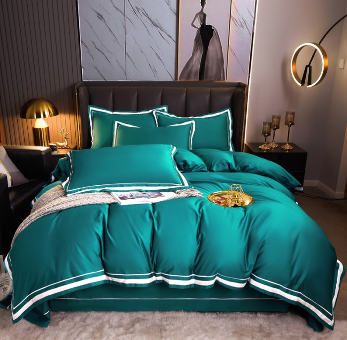 91家纺网 家纺一手货源 找家纺 芊寻家居 2024新款100支长绒棉御奢系列四件套 墨绿