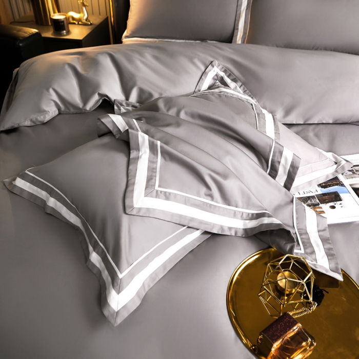 91家纺网 家纺一手货源 找家纺 芊寻家居 2024新款100支长绒棉御奢系列四件套 银灰