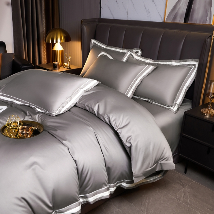 91家纺网 家纺一手货源 找家纺 芊寻家居 2024新款100支长绒棉御奢系列四件套 银灰