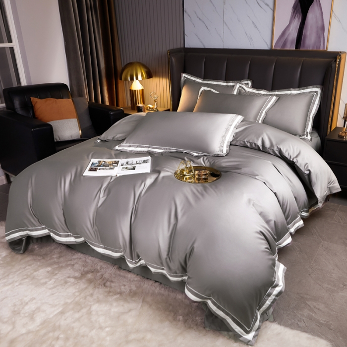 91家纺网 家纺一手货源 找家纺 芊寻家居 2024新款100支长绒棉御奢系列四件套 银灰