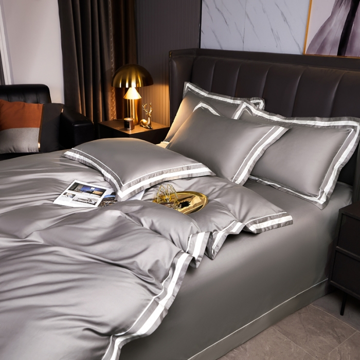 91家纺网 家纺一手货源 找家纺 芊寻家居 2024新款100支长绒棉御奢系列四件套 银灰