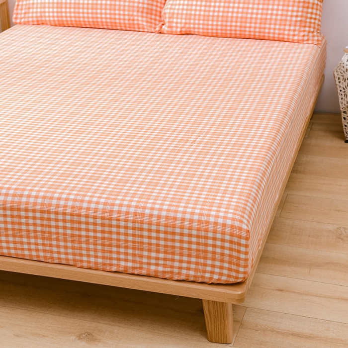 91家纺网 家纺一手货源 找家纺 恋人优选 2023新款日式良品全棉水洗棉床笠 彩虹橘小格