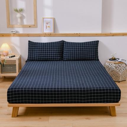 91家纺网 家纺一手货源 找家纺 恋人优选 2023新款日式良品全棉水洗棉床笠 蓝底白细格