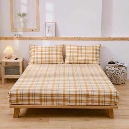 91家纺网 家纺一手货源 找家纺 恋人优选 2023新款日式良品全棉水洗棉床笠 芒果格