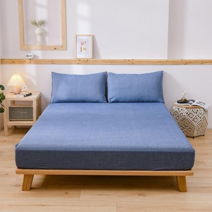 91家纺网 家纺一手货源 找家纺 恋人优选 2023新款日式良品全棉水洗棉床笠 牛仔蓝