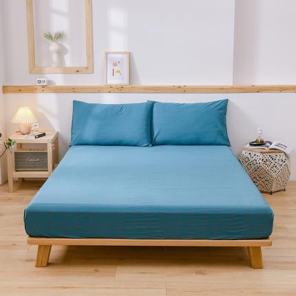 91家纺网 家纺一手货源 找家纺 恋人优选 2023新款日式良品全棉水洗棉床笠 七夕蓝大