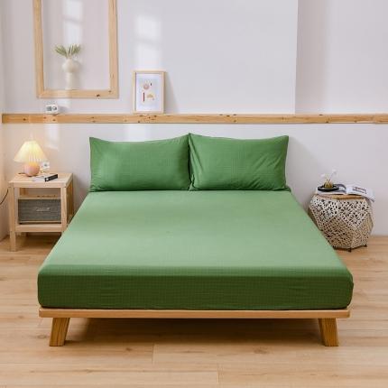 91家纺网 家纺一手货源 找家纺 恋人优选 2023新款日式良品全棉水洗棉床笠 七夕绿小格