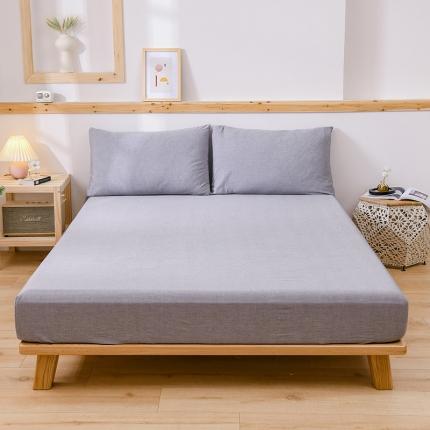 91家纺网 家纺一手货源 找家纺 恋人优选 2023新款日式良品全棉水洗棉床笠 浅灰