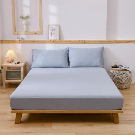 91家纺网 家纺一手货源 找家纺 恋人优选 2023新款日式良品全棉水洗棉床笠 浅蓝色