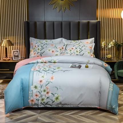 91家纺网 家纺一手货源 找家纺 靓生活 2021新款大版磨毛印花四件套 碧影