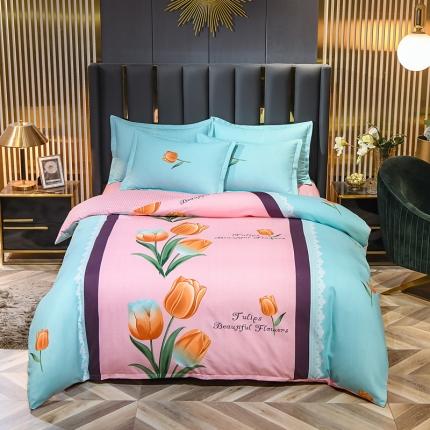 91家纺网 家纺一手货源 找家纺 靓生活 2021新款大版磨毛印花四件套 含君