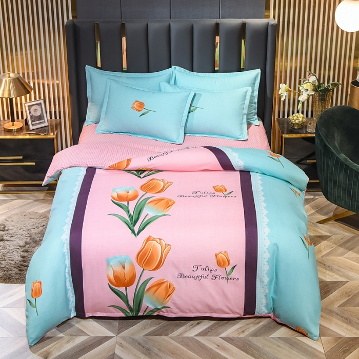 91家纺网 家纺一手货源 找家纺 靓生活 2021新款大版磨毛印花四件套 含君