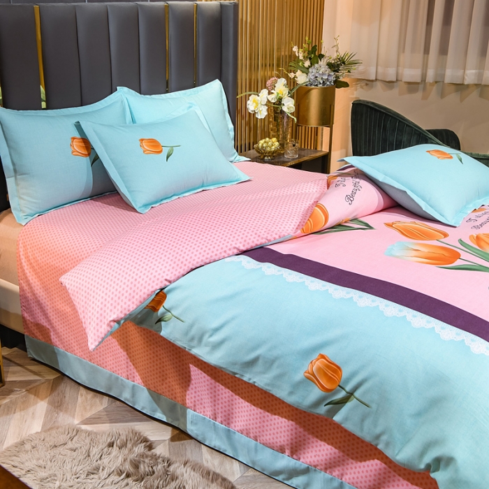 91家纺网 家纺一手货源 找家纺 靓生活 2021新款大版磨毛印花四件套 含君