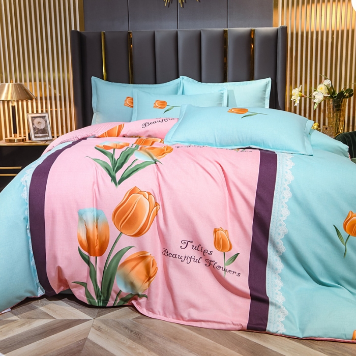 91家纺网 家纺一手货源 找家纺 靓生活 2021新款大版磨毛印花四件套 含君