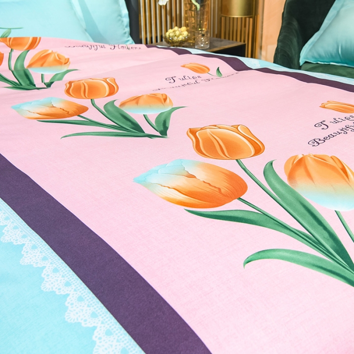 91家纺网 家纺一手货源 找家纺 靓生活 2021新款大版磨毛印花四件套 含君