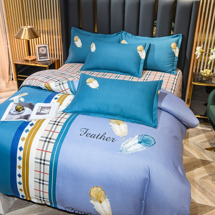 91家纺网 家纺一手货源 找家纺 靓生活 2021新款大版磨毛印花四件套 天空之翼