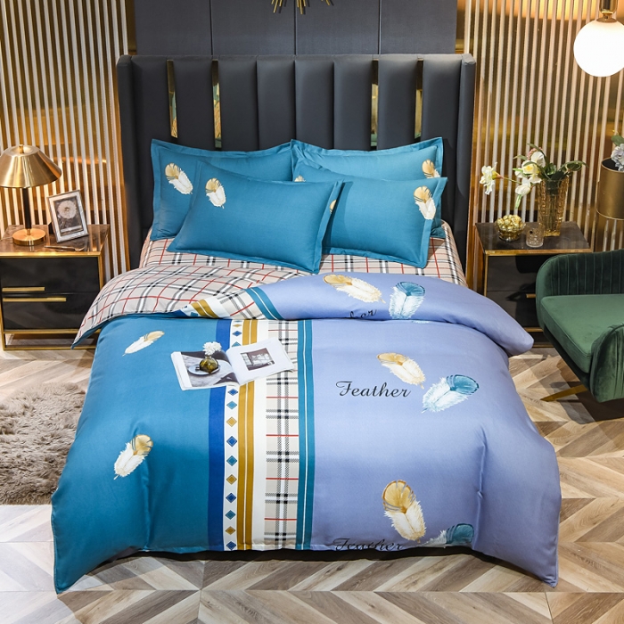 91家纺网 家纺一手货源 找家纺 靓生活 2021新款大版磨毛印花四件套 天空之翼