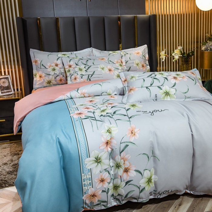 91家纺网 家纺一手货源 找家纺 靓生活 2021新款大版磨毛印花四件套 碧影