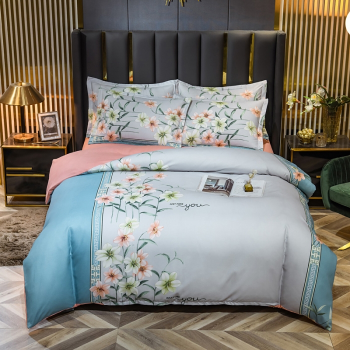 91家纺网 家纺一手货源 找家纺 靓生活 2021新款大版磨毛印花四件套 碧影