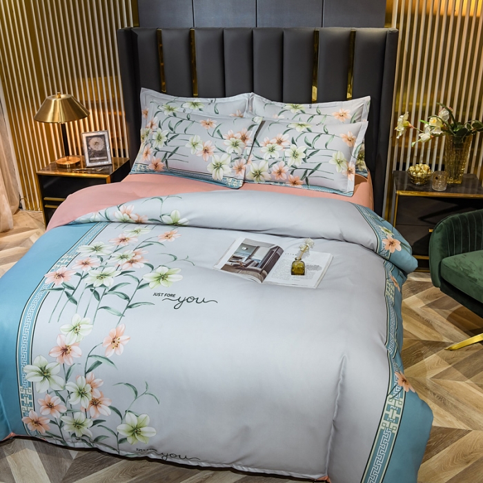 91家纺网 家纺一手货源 找家纺 靓生活 2021新款大版磨毛印花四件套 碧影