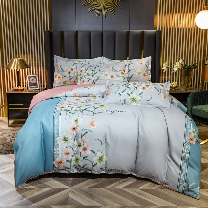 91家纺网 家纺一手货源 找家纺 靓生活 2021新款大版磨毛印花四件套 碧影