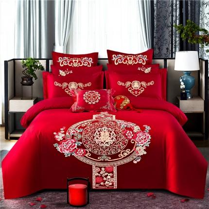 91家纺网 家纺一手货源 找家纺 玉雅家纺 2025新款纯棉13372婚庆多件套国色天香