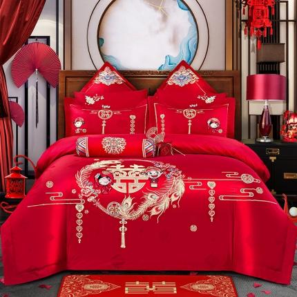 91家纺网 家纺一手货源 找家纺 2025新款120S全棉刺绣贡缎提花婚庆四件套多件套嫁给我