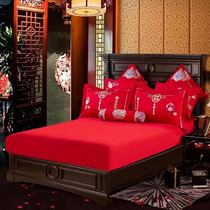 91家纺网 家纺一手货源 找家纺 2025新款120S全棉刺绣贡缎提花婚庆四件套多件套嫁给我