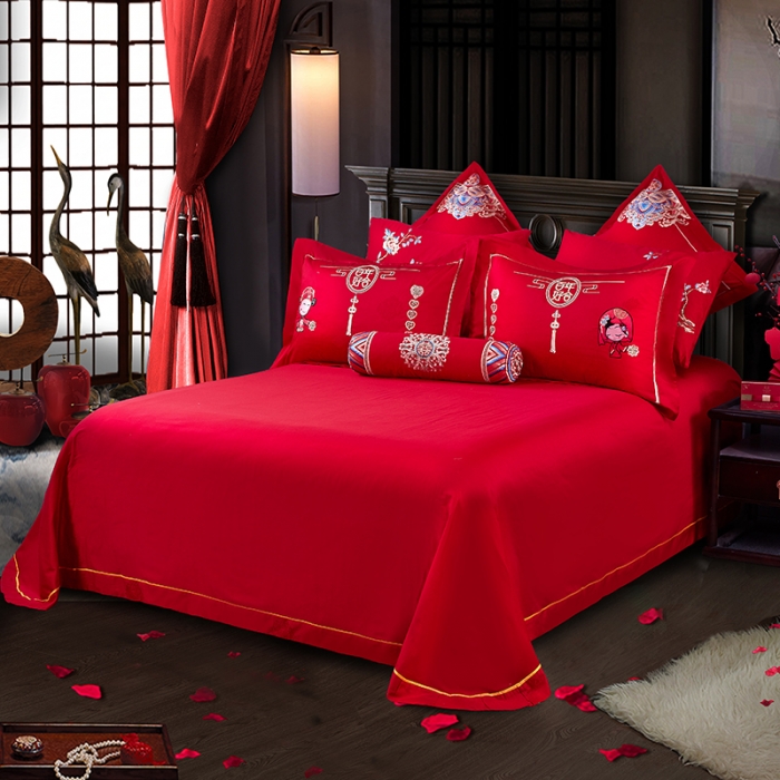 91家纺网 家纺一手货源 找家纺 2025新款120S全棉刺绣贡缎提花婚庆四件套多件套嫁给我