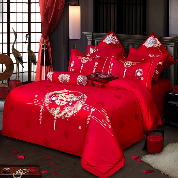 91家纺网 家纺一手货源 找家纺 2025新款120S全棉刺绣贡缎提花婚庆四件套多件套嫁给我