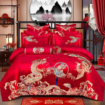 91家纺网 家纺一手货源 找家纺 2025新款120S全棉刺绣贡缎提花婚庆四件套多件套倾国倾城