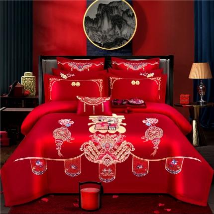 91家纺网 家纺一手货源 找家纺 玉雅家纺 2025新款纯棉13372婚庆多件套喜气洋洋