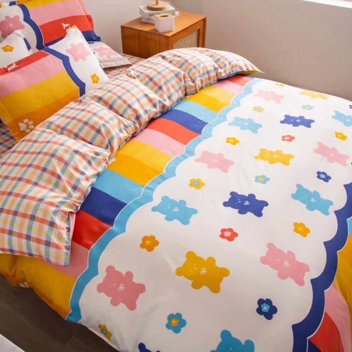 91家纺网 家纺一手货源 找家纺 乐居坊2021新款芦荟棉四件套彩虹Q Q熊