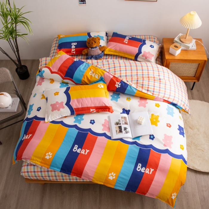 91家纺网 家纺一手货源 找家纺 乐居坊2021新款芦荟棉四件套彩虹Q Q熊