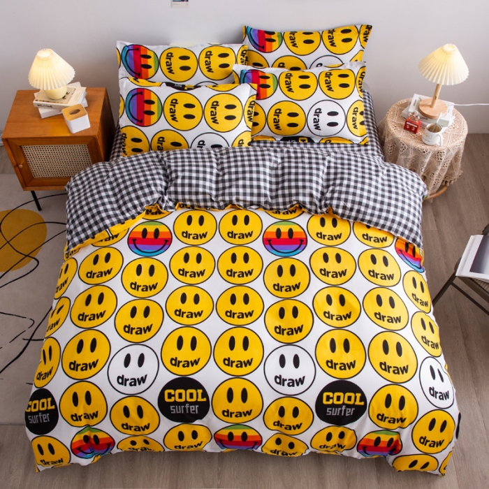 91家纺网 家纺一手货源 找家纺 乐居坊2021新款芦荟棉四件套笑脸