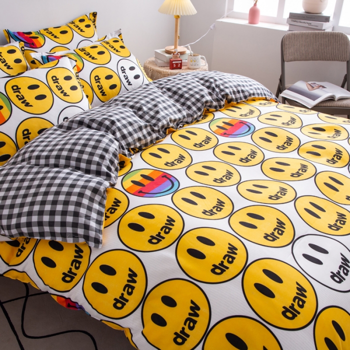 91家纺网 家纺一手货源 找家纺 乐居坊2021新款芦荟棉四件套笑脸