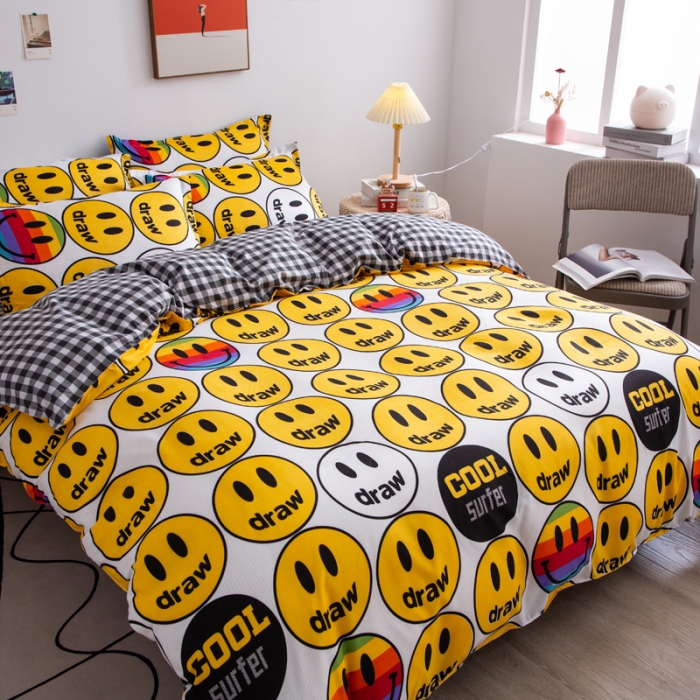 91家纺网 家纺一手货源 找家纺 乐居坊2021新款芦荟棉四件套笑脸