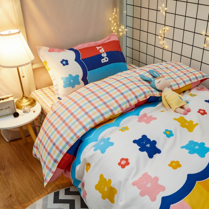 91家纺网 家纺一手货源 找家纺 乐居坊 2021芦荟棉花型宿舍床彩虹Q Q熊