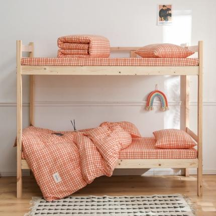 91家纺网 家纺一手货源 找家纺 恋人优选 2023新款全棉色织水洗棉学生三件套 彩虹橘小格