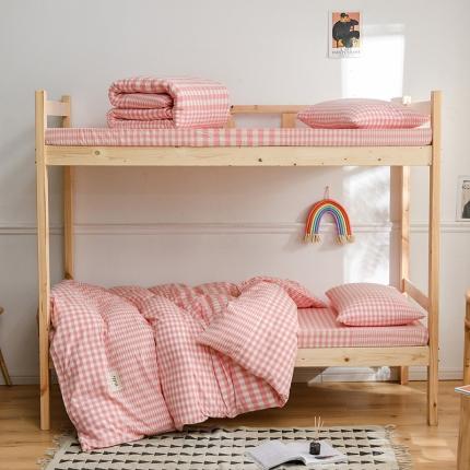 91家纺网 家纺一手货源 找家纺 恋人优选新款全棉色织水洗棉学生三件套 粉色格