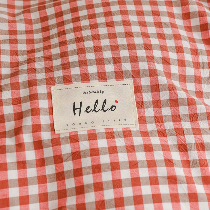 91家纺网 家纺一手货源 找家纺 恋人优选新款全棉色织水洗棉学生三件套 红咖小格