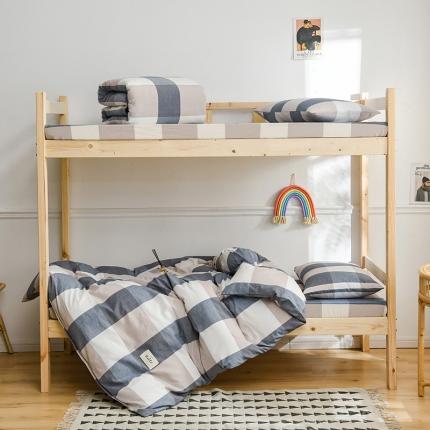 91家纺网 家纺一手货源 找家纺 恋人优选 新款全棉色织水洗棉学生三件套 蓝大格